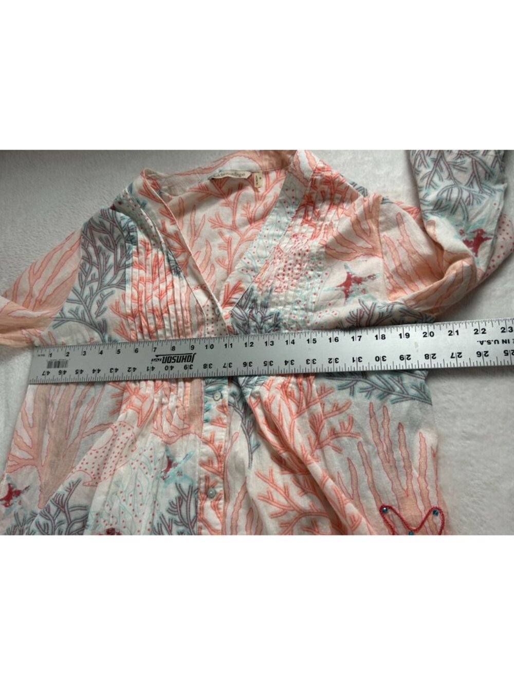 Soft Surroundings Womens Malha Reef Tunic Shirt Large Button Front 3/4 Sleeves - Picture 7 of 12